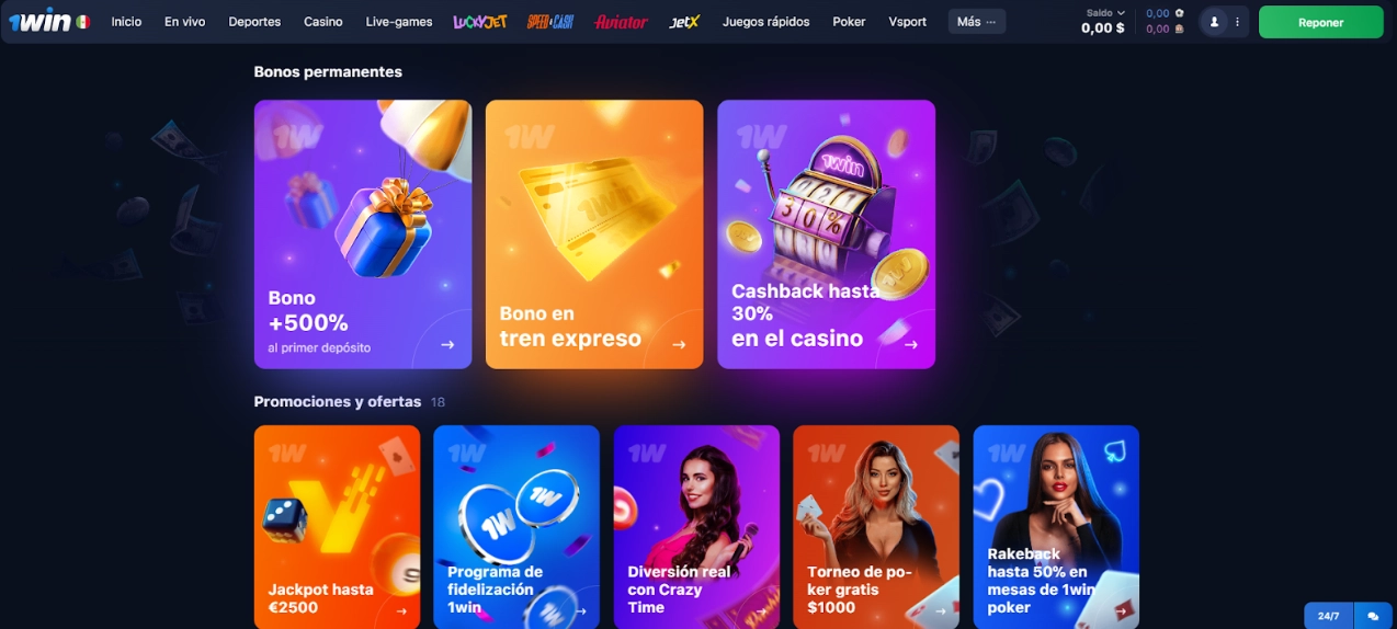1win lucky jet bonos